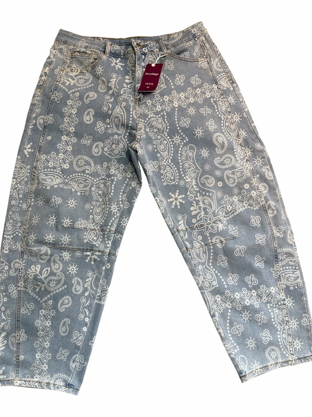 Navy Blue Bandana Print Barrel Jeans - Picture 2 of 3